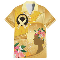 Polynesia Childhood Cancer Awareness Family Matching Off Shoulder Maxi Dress and Hawaiian Shirt Be Bold Go Gold Polynesian Art LT14 Dad's Shirt - Short Sleeve Gold - Polynesian Pride