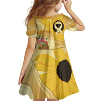 Polynesia Childhood Cancer Awareness Kid Short Sleeve Dress Be Bold Go Gold Polynesian Art
