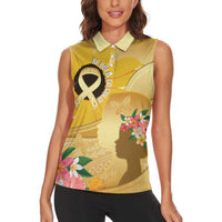 Polynesia Childhood Cancer Awareness Women Sleeveless Polo Shirt Be Bold Go Gold Polynesian Art LT14 - Polynesian Pride