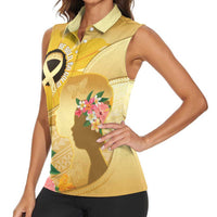 Polynesia Childhood Cancer Awareness Women Sleeveless Polo Shirt Be Bold Go Gold Polynesian Art LT14 - Polynesian Pride