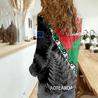 New Zealand And Lebanon Women Casual Shirt Silver Fern Maori With Cedar Tree Together LT14 - Polynesian Pride