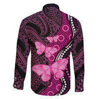 Think Pink Breast Cancer Awareness Family Matching Puletasi and Hawaiian Shirt Butterfly Aboriginal Mix Polynesian Pattern LT14 - Polynesian Pride