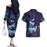 You Matter Suicide Prevention Awareness Couples Matching Off The Shoulder Long Sleeve Dress and Hawaiian Shirt Butterfly Aboriginal Mix Polynesian Pattern LT14 - Polynesian Pride