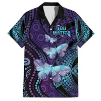 You Matter Suicide Prevention Awareness Family Matching Off The Shoulder Long Sleeve Dress and Hawaiian Shirt Butterfly Aboriginal Mix Polynesian Pattern LT14 Dad's Shirt - Short Sleeve Purple - Polynesian Pride