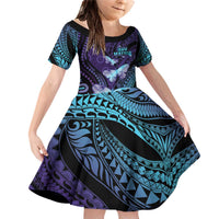 You Matter Suicide Prevention Awareness Family Matching Off Shoulder Short Dress and Hawaiian Shirt Butterfly Aboriginal Mix Polynesian Pattern LT14 Daughter's Dress Purple - Polynesian Pride