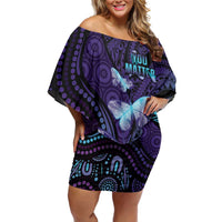 You Matter Suicide Prevention Awareness Family Matching Off Shoulder Short Dress and Hawaiian Shirt Butterfly Aboriginal Mix Polynesian Pattern LT14 Mom's Dress Purple - Polynesian Pride