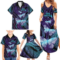 You Matter Suicide Prevention Awareness Family Matching Summer Maxi Dress and Hawaiian Shirt Butterfly Aboriginal Mix Polynesian Pattern LT14 - Polynesian Pride