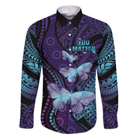 You Matter Suicide Prevention Awareness Family Matching Summer Maxi Dress and Hawaiian Shirt Butterfly Aboriginal Mix Polynesian Pattern LT14 Dad's Shirt - Long Sleeve Purple - Polynesian Pride