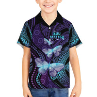 You Matter Suicide Prevention Awareness Family Matching Summer Maxi Dress and Hawaiian Shirt Butterfly Aboriginal Mix Polynesian Pattern LT14 Son's Shirt Purple - Polynesian Pride