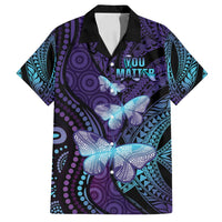 You Matter Suicide Prevention Awareness Family Matching Tank Maxi Dress and Hawaiian Shirt Butterfly Aboriginal Mix Polynesian Pattern LT14 Dad's Shirt - Short Sleeve Purple - Polynesian Pride