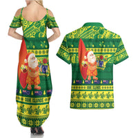 Cook Islands Christmas Couples Matching Summer Maxi Dress and Hawaiian Shirt Surfing Santa Mere Kiritimiti LT14 - Polynesian Pride