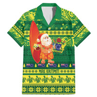 Cook Islands Christmas Family Matching Mermaid Dress and Hawaiian Shirt Surfing Santa Mere Kiritimiti LT14 Dad's Shirt - Short Sleeve Green - Polynesian Pride