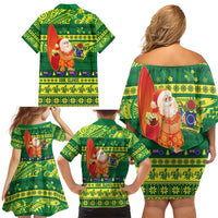 Cook Islands Christmas Family Matching Off Shoulder Short Dress and Hawaiian Shirt Surfing Santa Mere Kiritimiti LT14 - Polynesian Pride