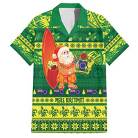 Cook Islands Christmas Family Matching Summer Maxi Dress and Hawaiian Shirt Surfing Santa Mere Kiritimiti LT14 Dad's Shirt - Short Sleeve Green - Polynesian Pride