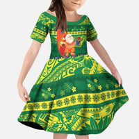 Cook Islands Christmas Kid Short Sleeve Dress Surfing Santa Mere Kiritimiti - Polynesian Pride
