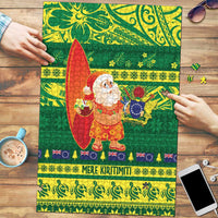 Cook Islands Christmas Puzzle Surfing Santa Mere Kiritimiti LT14 Green - Polynesian Pride
