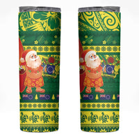 Cook Islands Christmas Skinny Tumbler Surfing Santa Mere Kiritimiti LT14 Green - Polynesian Pride