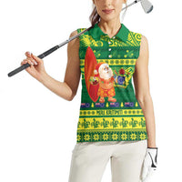 Cook Islands Christmas Women Sleeveless Polo Shirt Surfing Santa Mere Kiritimiti LT14 - Polynesian Pride