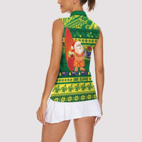 Cook Islands Christmas Women Sleeveless Polo Shirt Surfing Santa Mere Kiritimiti LT14 - Polynesian Pride