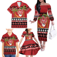 French Polynesia Christmas Family Matching Off The Shoulder Long Sleeve Dress and Hawaiian Shirt Tiare Chilling Santa Oaoa I teie Noera LT14 - Polynesian Pride
