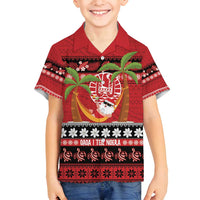 French Polynesia Christmas Family Matching Tank Maxi Dress and Hawaiian Shirt Tiare Chilling Santa Oaoa I teie Noera LT14 Son's Shirt Red - Polynesian Pride