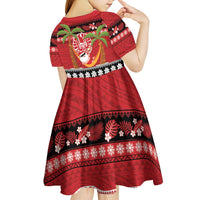 French Polynesia Christmas Kid Short Sleeve Dress Tiare Chilling Santa Oaoa I teie Noera LT14 - Polynesian Pride