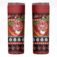 French Polynesia Christmas Skinny Tumbler Tiare Chilling Santa Oaoa I teie Noera LT14 Red - Polynesian Pride