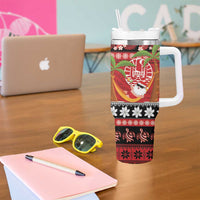 French Polynesia Christmas Tumbler With Handle Tiare Chilling Santa Oaoa I teie Noera - Polynesian Pride