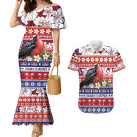 Kiribati Christmas Couples Matching Mermaid Dress and Hawaiian Shirt Frigatebird Santa Tekeraoi n te Kiritimati LT14 Red - Polynesian Pride
