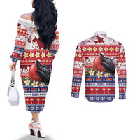 Kiribati Christmas Couples Matching Off The Shoulder Long Sleeve Dress and Long Sleeve Button Shirt Frigatebird Santa Tekeraoi n te Kiritimati LT14 - Polynesian Pride
