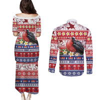 Kiribati Christmas Couples Matching Puletasi and Long Sleeve Button Shirt Frigatebird Santa Tekeraoi n te Kiritimati LT14 - Polynesian Pride