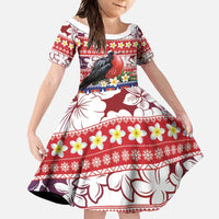 Kiribati Christmas Family Matching Mermaid Dress and Hawaiian Shirt Frigatebird Santa Tekeraoi n te Kiritimati LT14 Daughter's Dress Red - Polynesian Pride