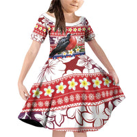 Kiribati Christmas Family Matching Off Shoulder Short Dress and Hawaiian Shirt Frigatebird Santa Tekeraoi n te Kiritimati LT14 Daughter's Dress Red - Polynesian Pride