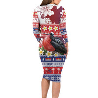 Kiribati Christmas Long Sleeve Bodycon Dress Frigatebird Santa Tekeraoi n te Kiritimati LT14 - Polynesian Pride