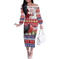 Kiribati Christmas Off The Shoulder Long Sleeve Dress Frigatebird Santa Tekeraoi n te Kiritimati LT14 Women Red - Polynesian Pride