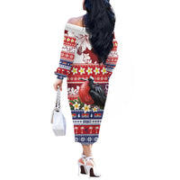 Kiribati Christmas Off The Shoulder Long Sleeve Dress Frigatebird Santa Tekeraoi n te Kiritimati LT14 - Polynesian Pride