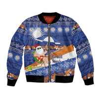 Marshall Islands Christmas Bomber Jacket Beachy Santa Monono ilo raaneoan Nejin LT14 Unisex Blue - Polynesian Pride