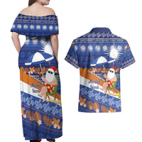Marshall Islands Christmas Couples Matching Off Shoulder Maxi Dress and Hawaiian Shirt Beachy Santa Monono ilo raaneoan Nejin LT14 - Polynesian Pride