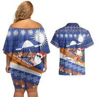 Marshall Islands Christmas Couples Matching Off Shoulder Short Dress and Hawaiian Shirt Beachy Santa Monono ilo raaneoan Nejin LT14 - Polynesian Pride