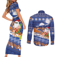Marshall Islands Christmas Couples Matching Short Sleeve Bodycon Dress and Long Sleeve Button Shirt Beachy Santa Monono ilo raaneoan Nejin LT14 - Polynesian Pride
