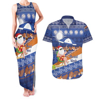 Marshall Islands Christmas Couples Matching Tank Maxi Dress and Hawaiian Shirt Beachy Santa Monono ilo raaneoan Nejin LT14 Blue - Polynesian Pride
