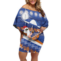 Marshall Islands Christmas Family Matching Off Shoulder Short Dress and Hawaiian Shirt Beachy Santa Monono ilo raaneoan Nejin LT14 Mom's Dress Blue - Polynesian Pride