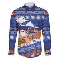 Marshall Islands Christmas Family Matching Short Sleeve Bodycon Dress and Hawaiian Shirt Beachy Santa Monono ilo raaneoan Nejin LT14 Dad's Shirt - Long Sleeve Blue - Polynesian Pride