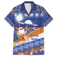 Marshall Islands Christmas Family Matching Summer Maxi Dress and Hawaiian Shirt Beachy Santa Monono ilo raaneoan Nejin LT14 Dad's Shirt - Short Sleeve Blue - Polynesian Pride