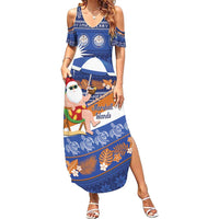 Marshall Islands Christmas Family Matching Summer Maxi Dress and Hawaiian Shirt Beachy Santa Monono ilo raaneoan Nejin LT14 Mom's Dress Blue - Polynesian Pride