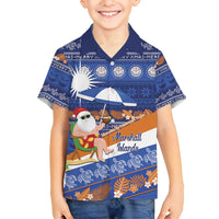 Marshall Islands Christmas Family Matching Tank Maxi Dress and Hawaiian Shirt Beachy Santa Monono ilo raaneoan Nejin LT14 Son's Shirt Blue - Polynesian Pride