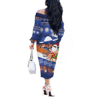 Marshall Islands Christmas Off The Shoulder Long Sleeve Dress Beachy Santa Monono ilo raaneoan Nejin LT14 - Polynesian Pride