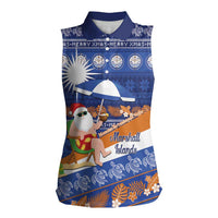 Marshall Islands Christmas Women Sleeveless Polo Shirt Beachy Santa Monono ilo raaneoan Nejin LT14 Female Blue - Polynesian Pride