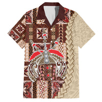 Samoa Tapau Family Matching Tank Maxi Dress and Hawaiian Shirt Samoan Siapo Pattern LT14 Dad's Shirt - Short Sleeve Brown - Polynesian Pride