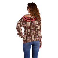 Samoa Siapo Off Shoulder Sweater Tapa Pattern Mix Ula Fala Hibiscus LT14 - Polynesian Pride